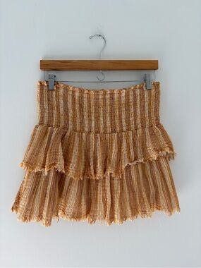 aerie Mustard-Striped Tiered Mini Skirt